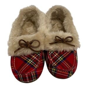 Vionic Juniper Flannel Plaid Faux Fur Lined Soled Slippers - Like New - Size 8